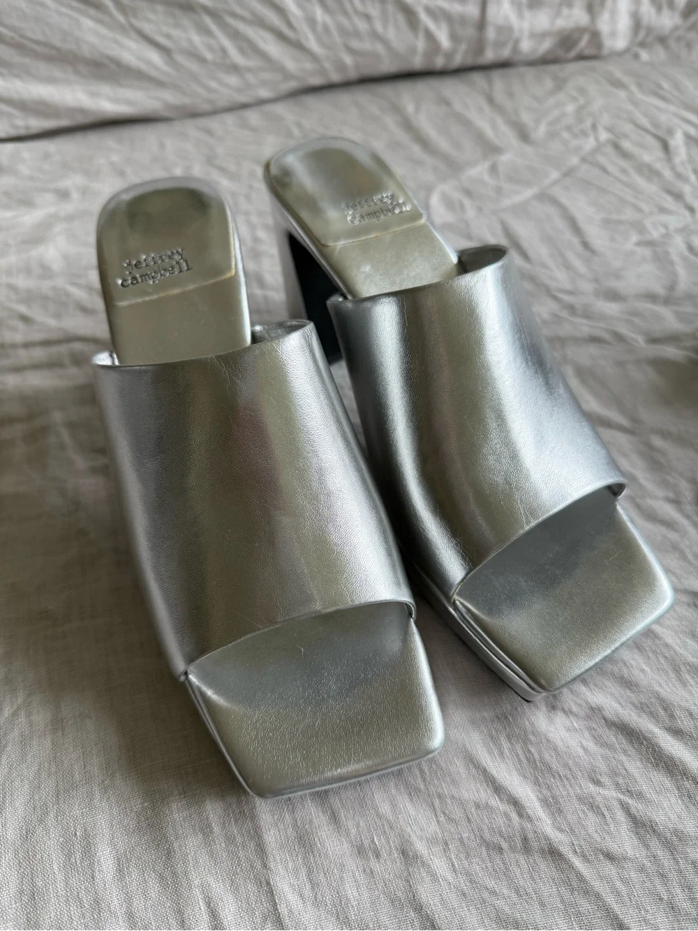 Jeffrey Campbell Silver Square-Toe Slide Heels